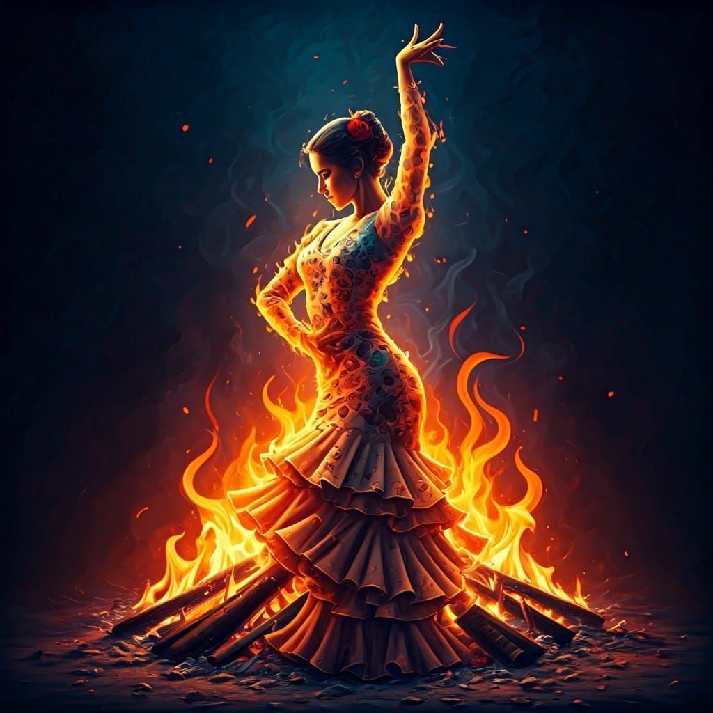 Flamenco Dancer Emerges as Flames, Photorealistic Style