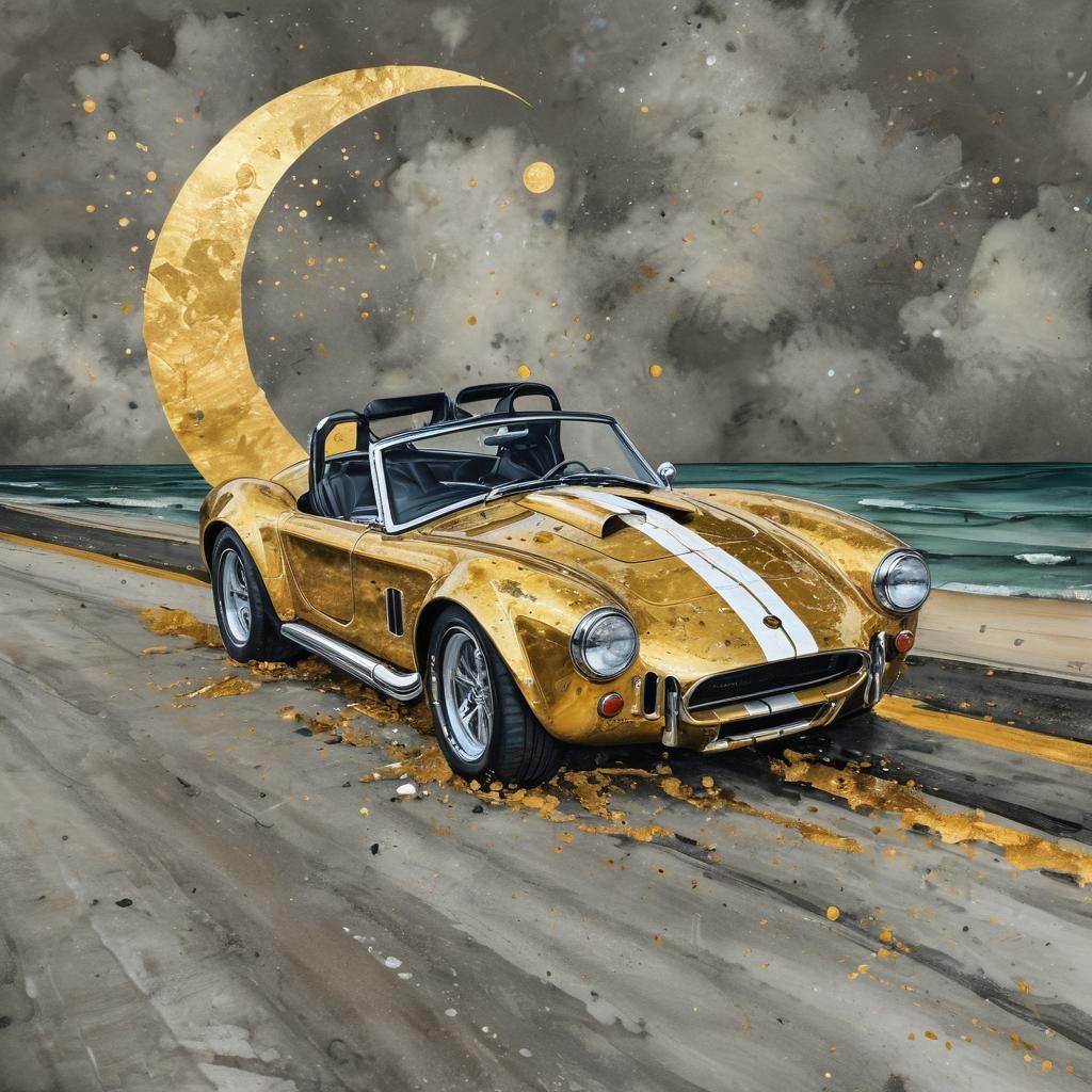 Shelby Cobra on Beach Road in Alcohol Ink Style