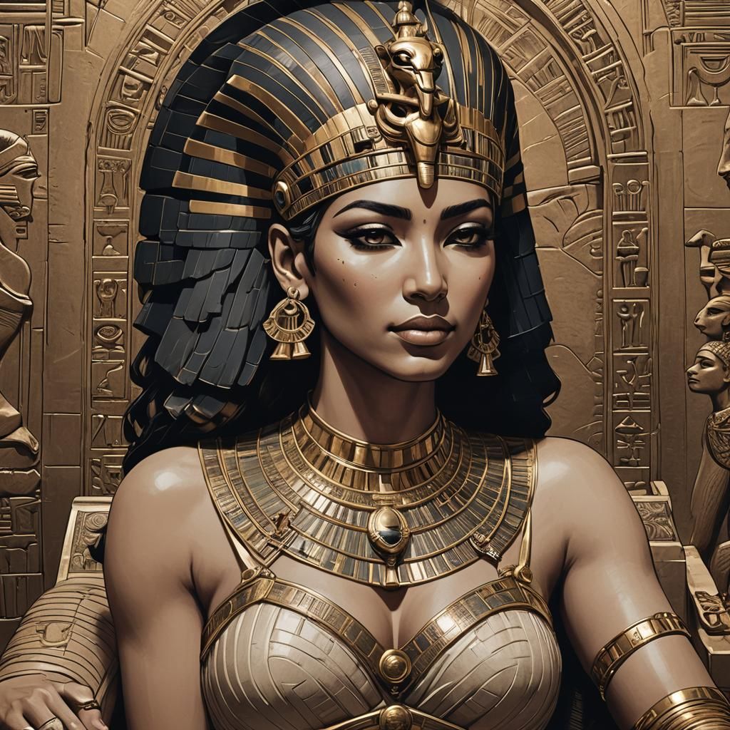 Cleopatra Portrait in Black and White Line Art