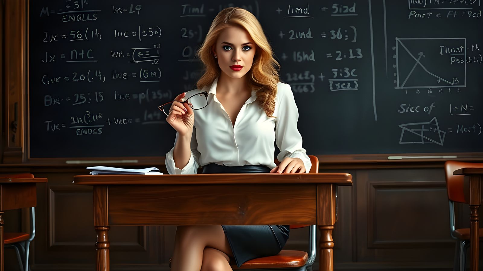 Elegant Teacher in Classic Classroom Setting