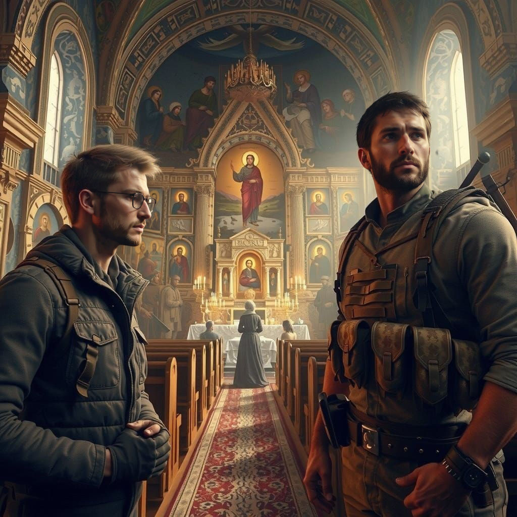 Two Men in Prayer, Antarctic Orthodox Chapel