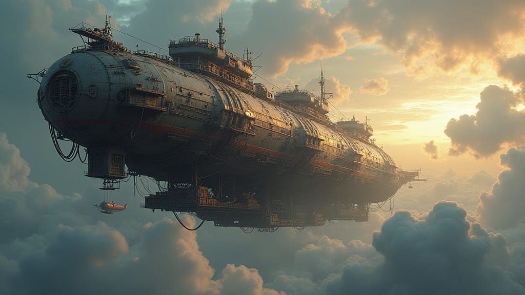 Majestic Cargo Airship Soars Amidst Turbulent Dawn Skies in...