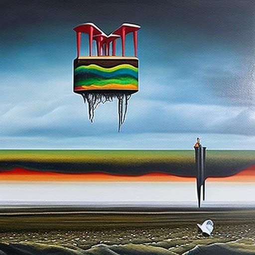 Upside Down Surrealist Painting in Bleak Colors
