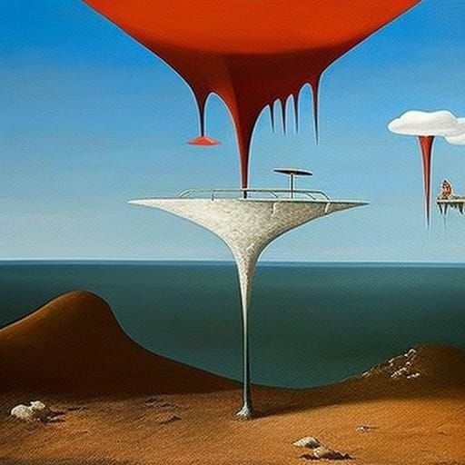 Bleak Surrealist Painting of an Upside-Down World