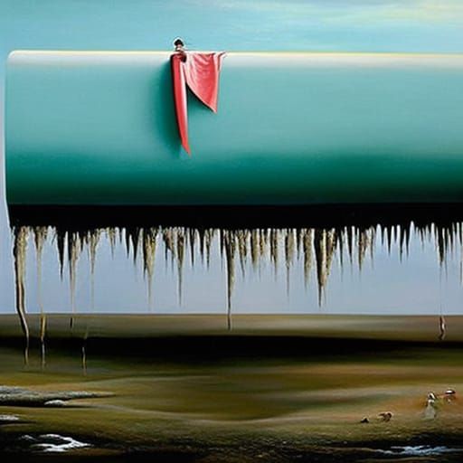 Bleak Surrealist Painting of an Upside Down World