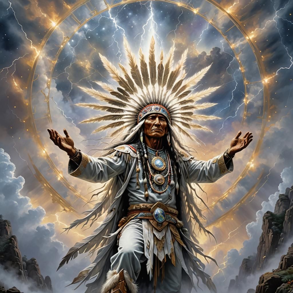 Native American Medicine Man with Fractal Lightning