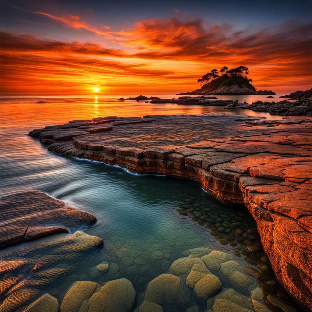 Majestic Ocean Sunset in Hyperrealistic Style