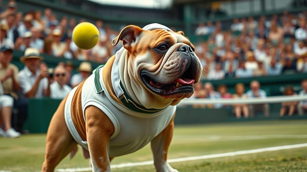 Bulldog Tennis Star at Wimbledon in Vintage Style