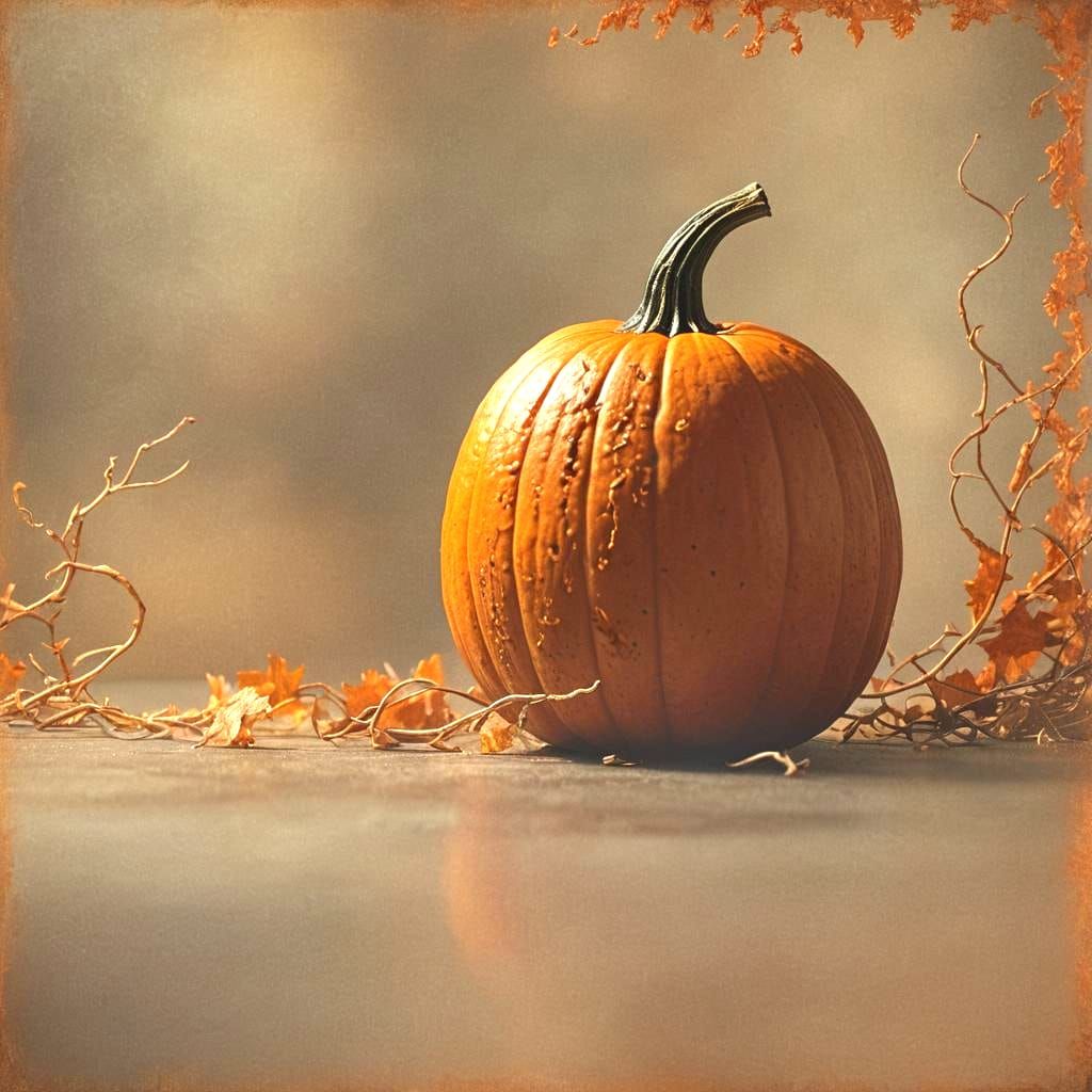 Close-Up of a Textured Pumpkin in Matte Painting Style