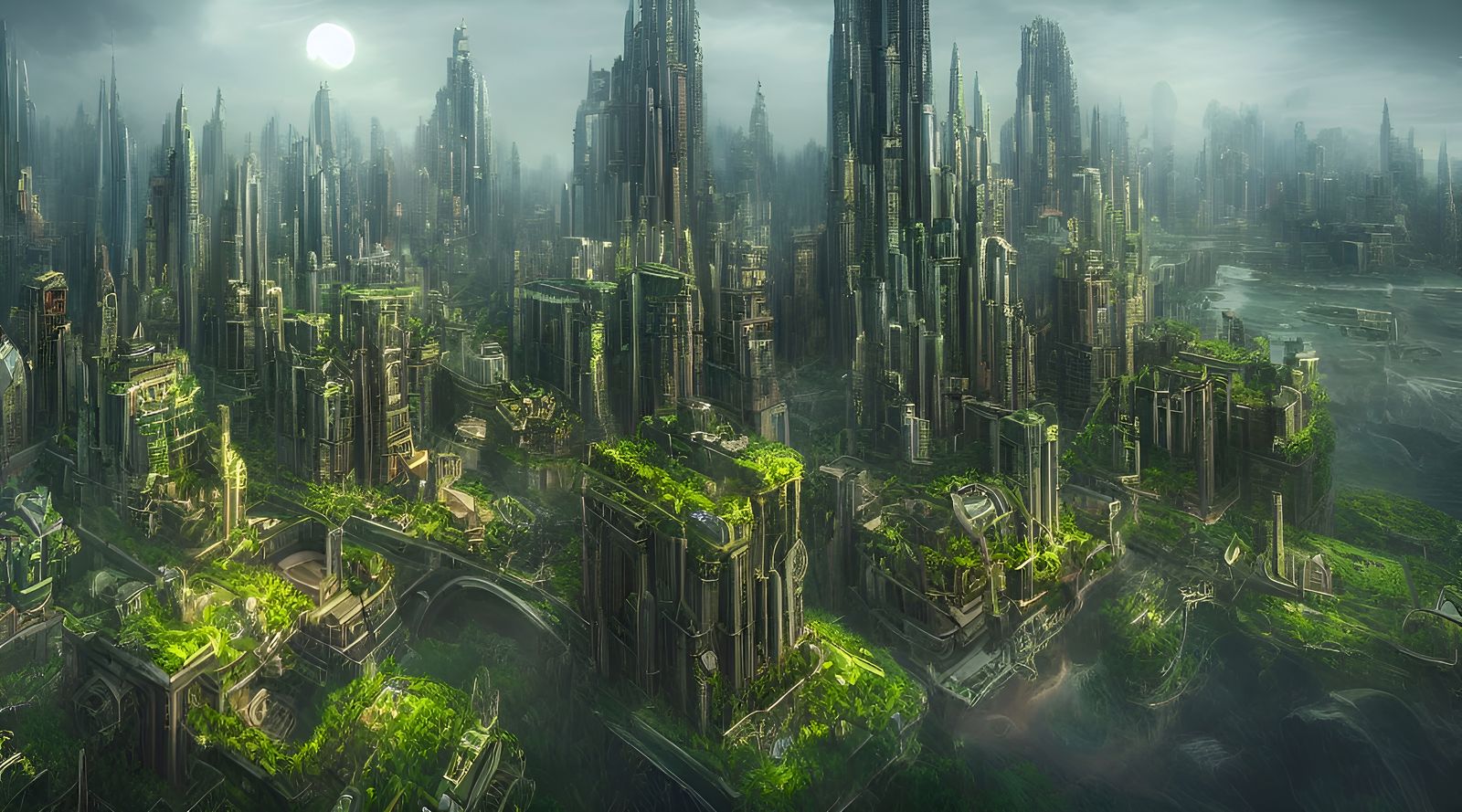 Green city of the future detailed matte painting, deep color, fantastical, intricate detail, splash screen, complementar...