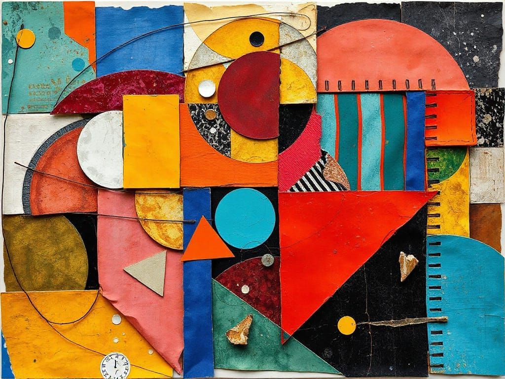 Abstract Collage in Vibrant Cubist Style