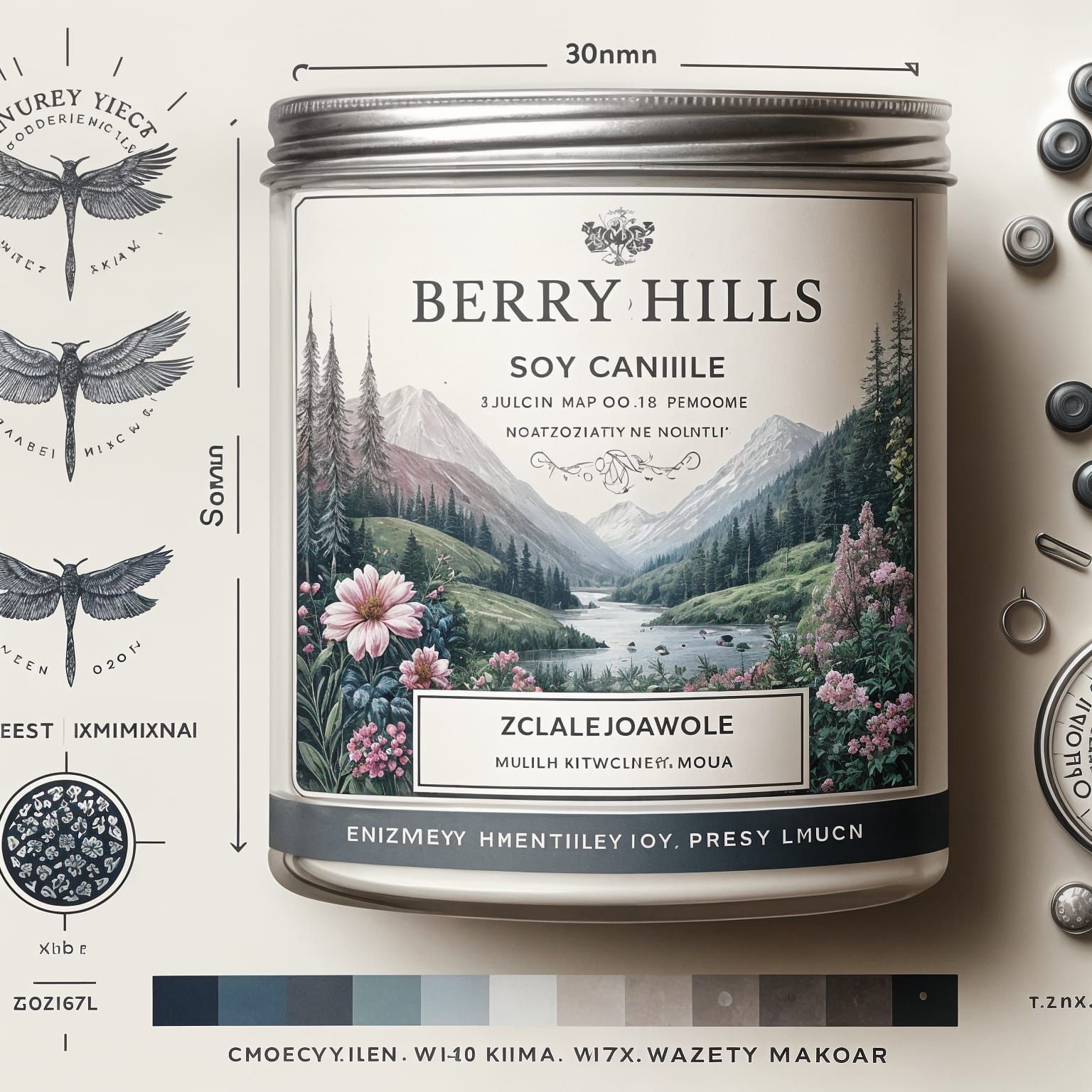 Elegant Berry Hills Soy Candle Label in Pastel Hues