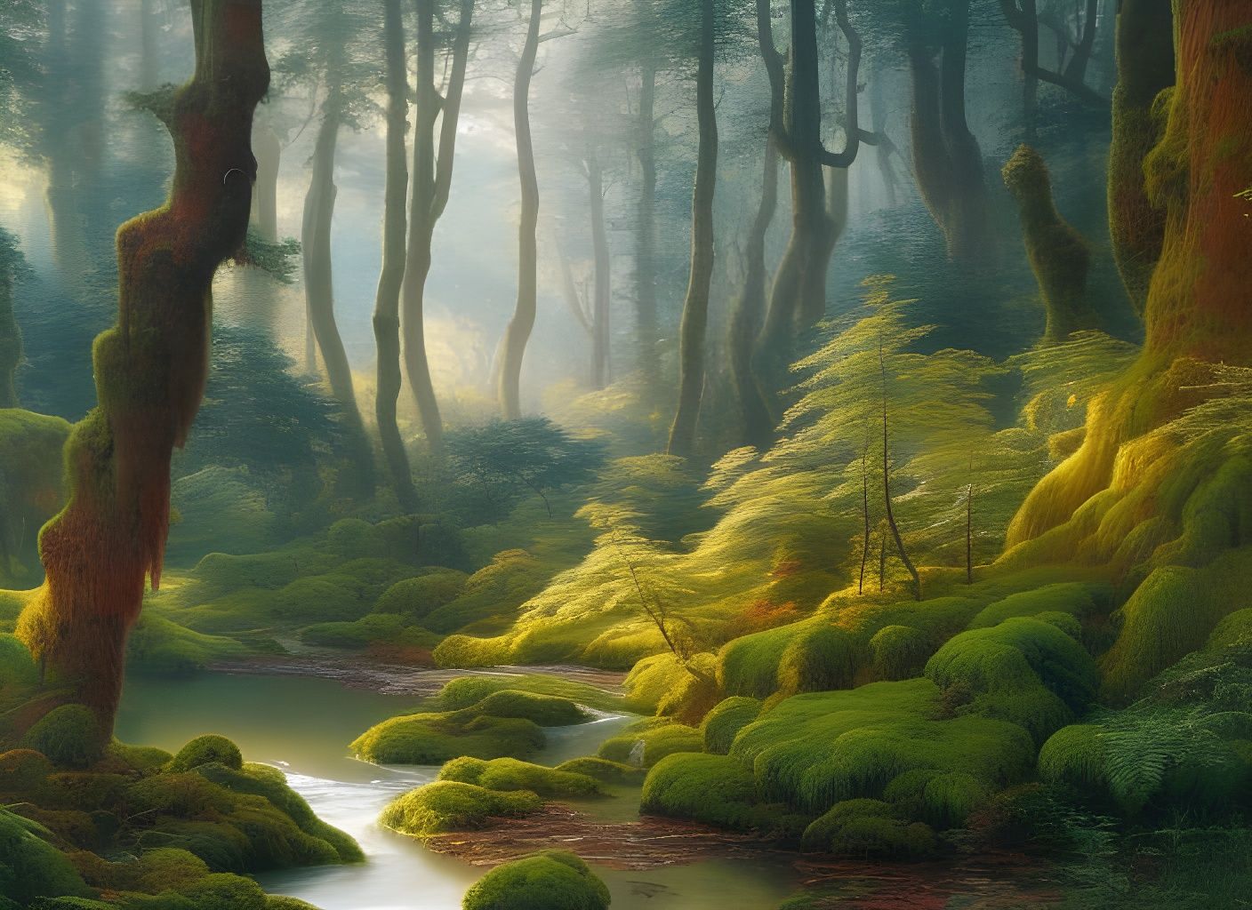 Lush Forest Landscape in Romantic Style