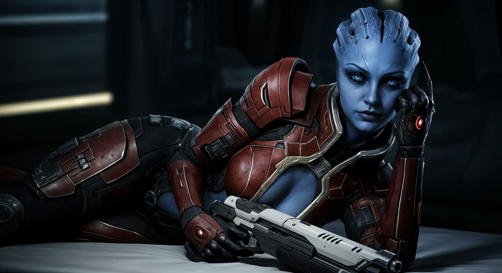 Regal Asari Warrior in Red Armor