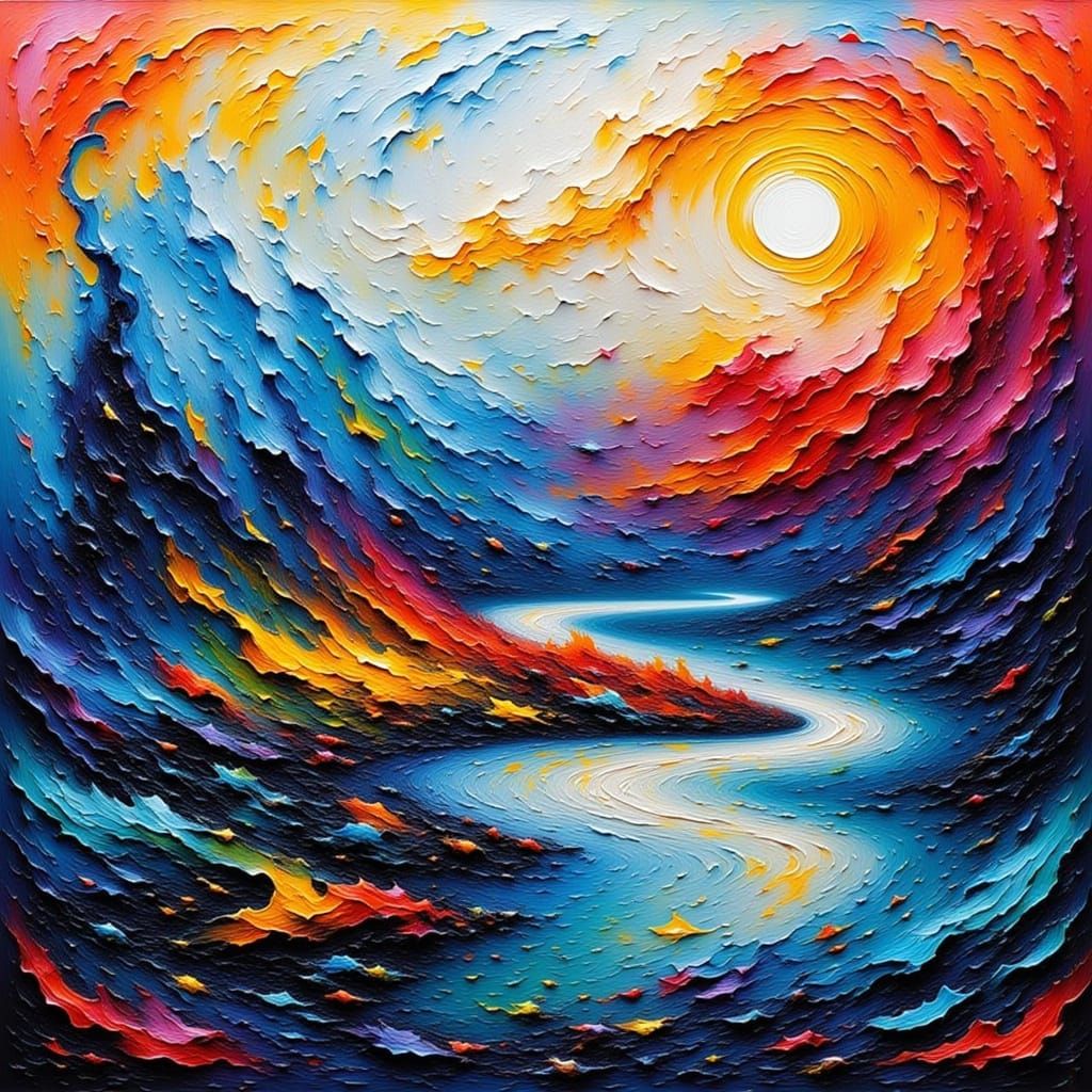 Abstract Flowing Impasto Brushstrokes in Red