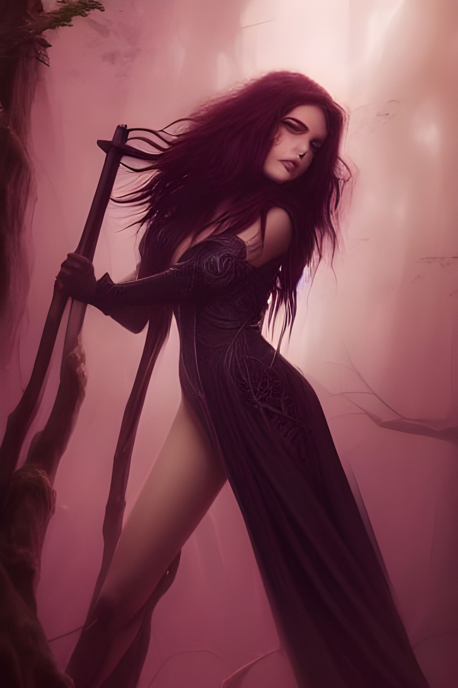 Sinister Goddess with Crimson Eyes: Digital Illustration