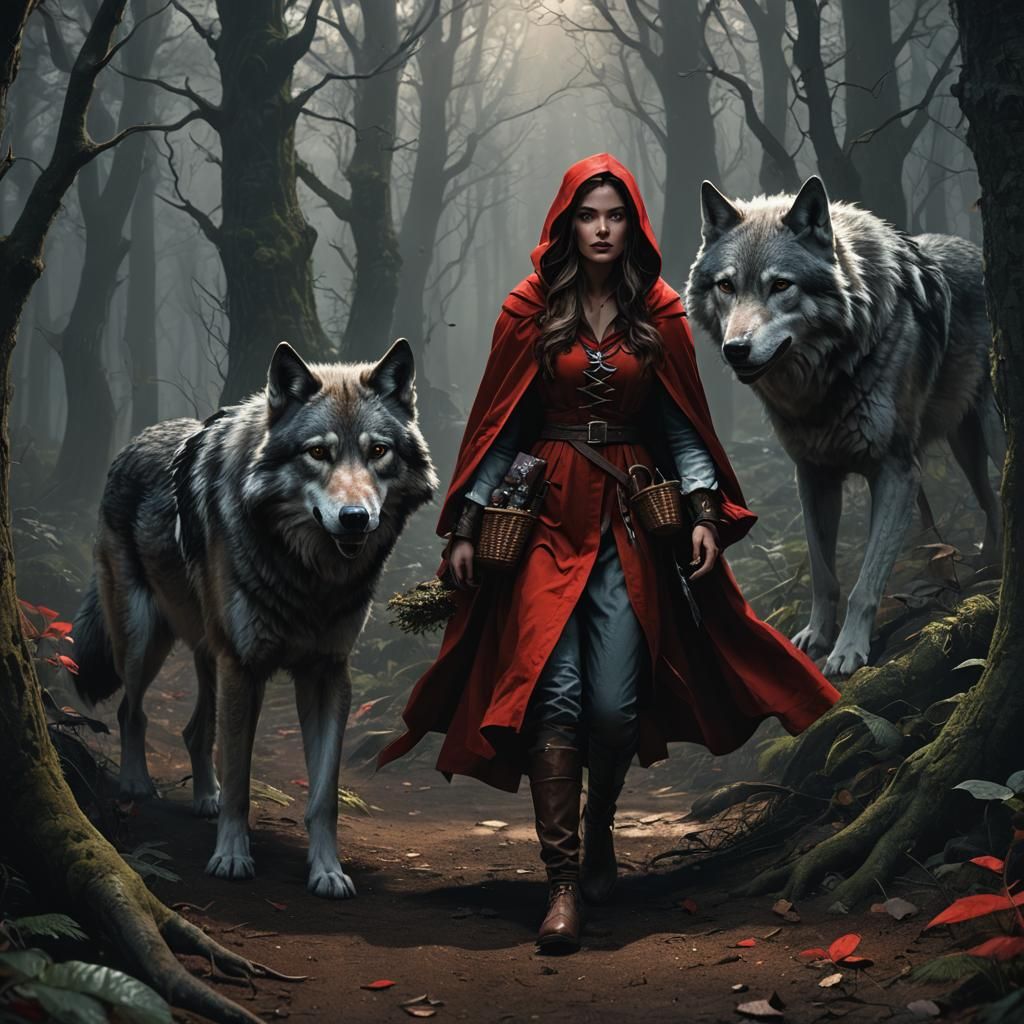 Little Red Riding Hood in Dark Enchanted Forest