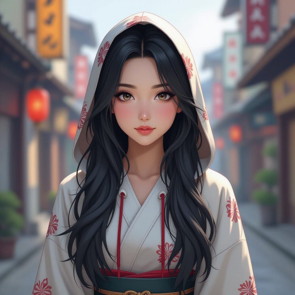 Young Japanese Girl in Traditional-Modern Fusion