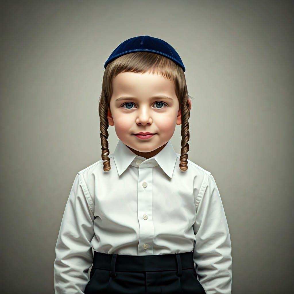 Young Haredi Boy Portrait in Realistic Style
