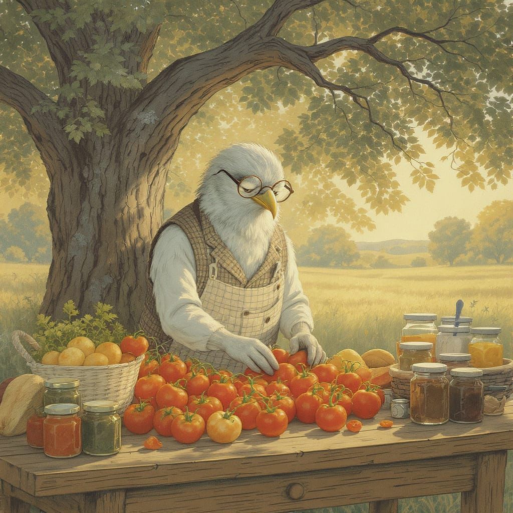 Secretary Bird Arranges Preserves: Storybook Illustration