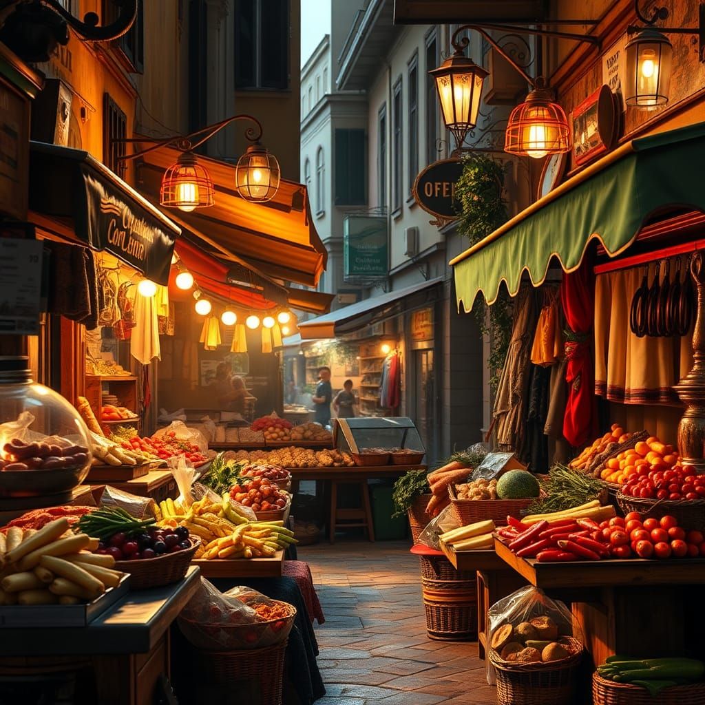 Italian Street Food Scene in Renaissance Style