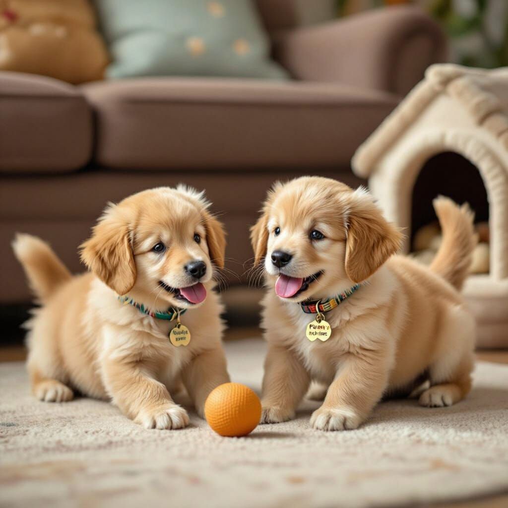 Adorable Golden Retriever Puppies in Cozy Living Room