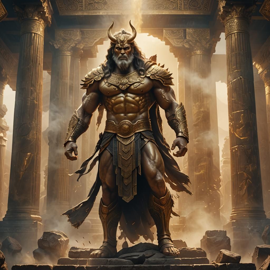 God of Strength in Ancient Temple: Digital Matte Painting