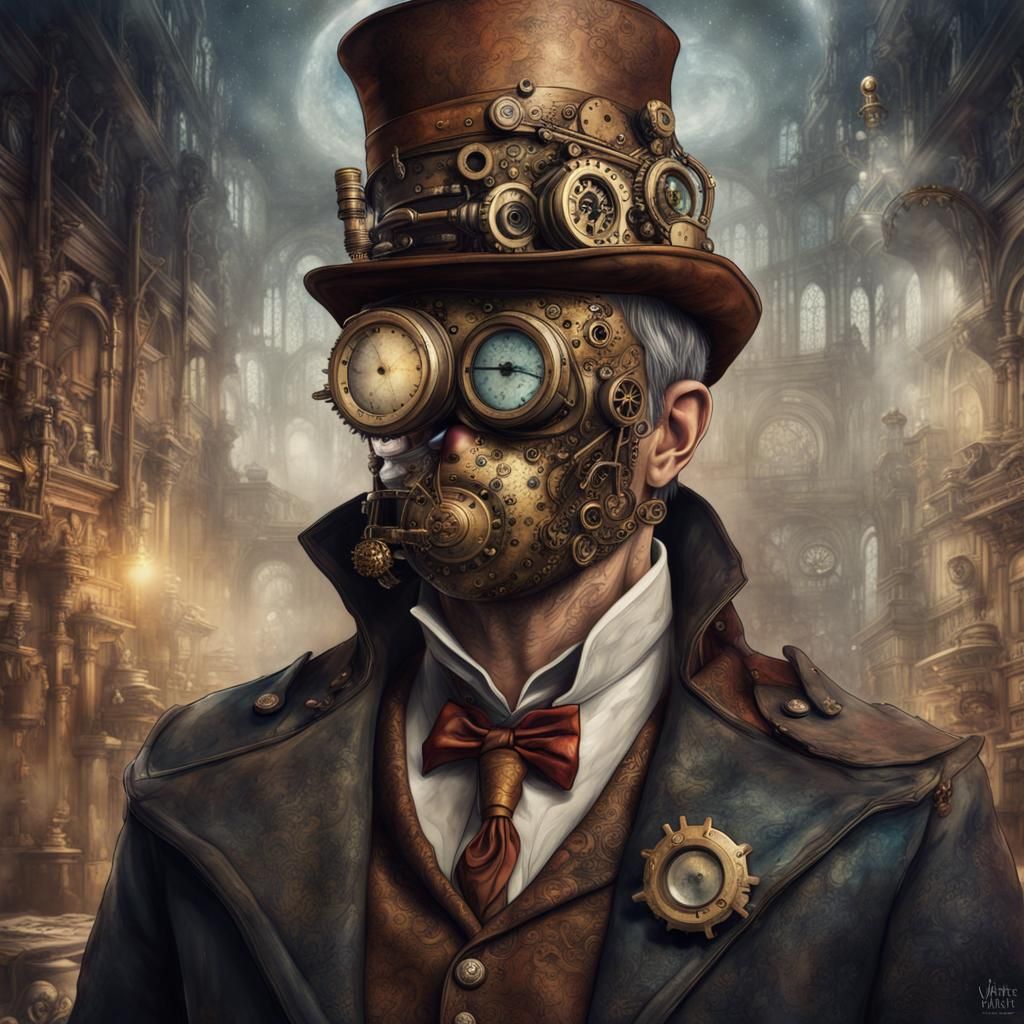 Steampunk Man's Face with Watercolor Filter
