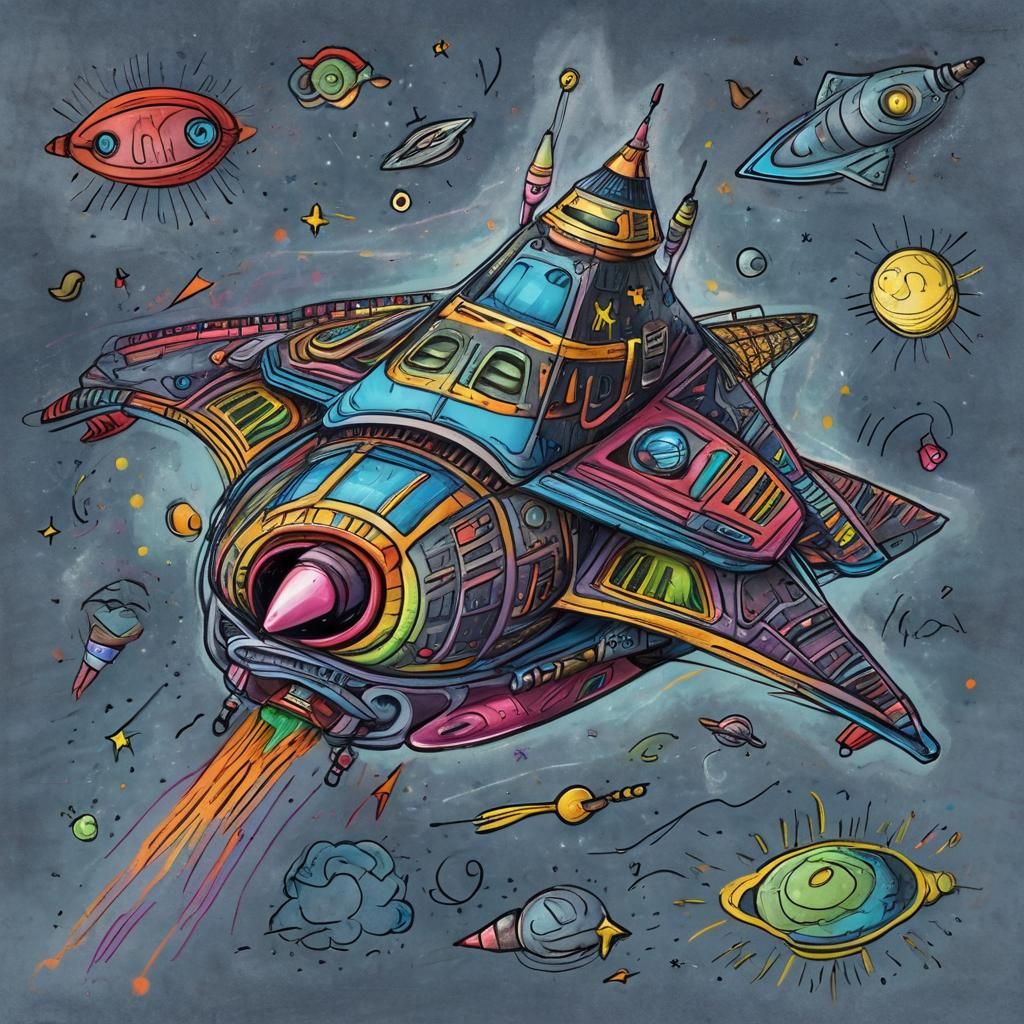 Whimsical Crayon Spaceship: A Child's Drawing