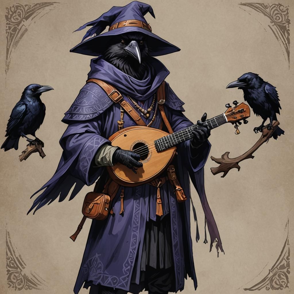 D&D Kenku Raven Bard with Lute