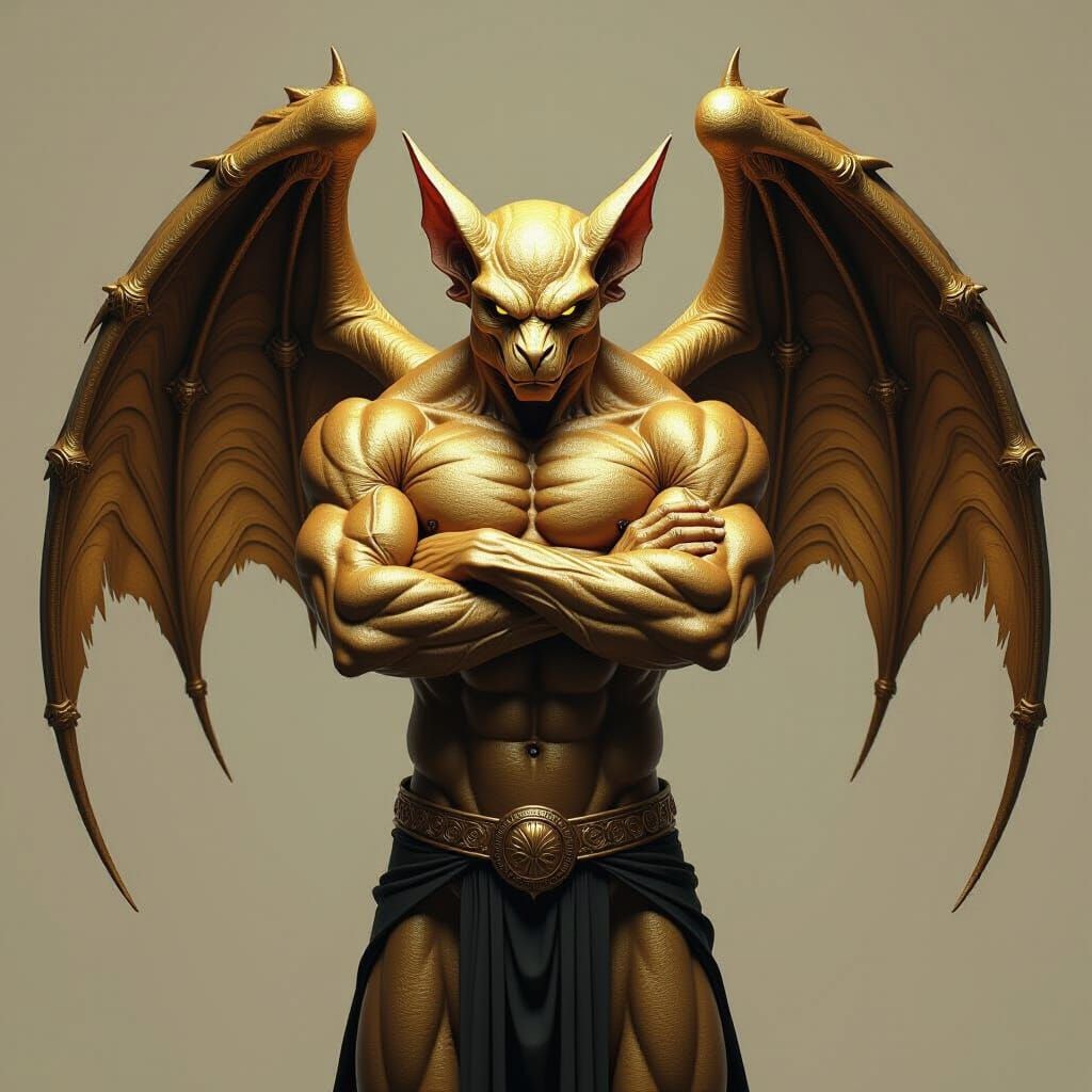 Gold Gargoyles with Intricate Feathered Wings