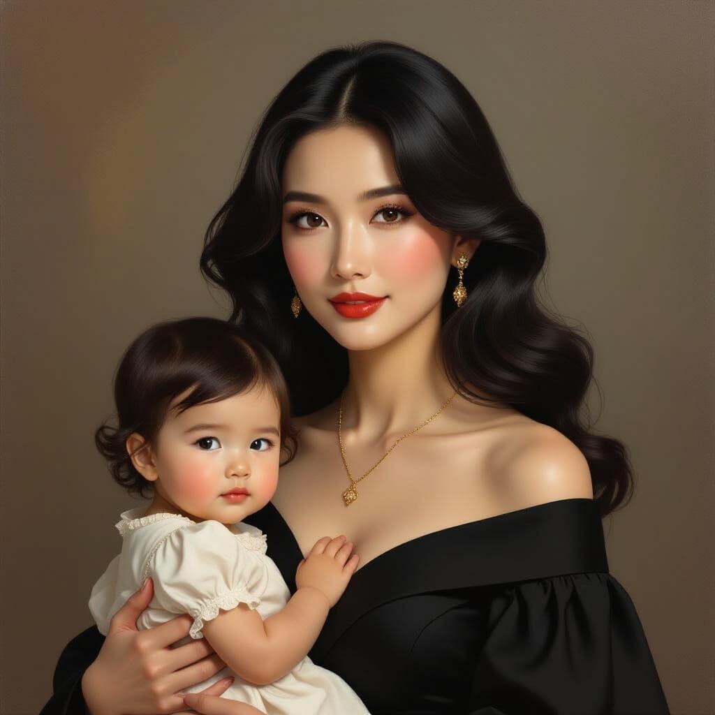 Elegant Woman with Subtle Vulnerability, Academic Oil Painti...