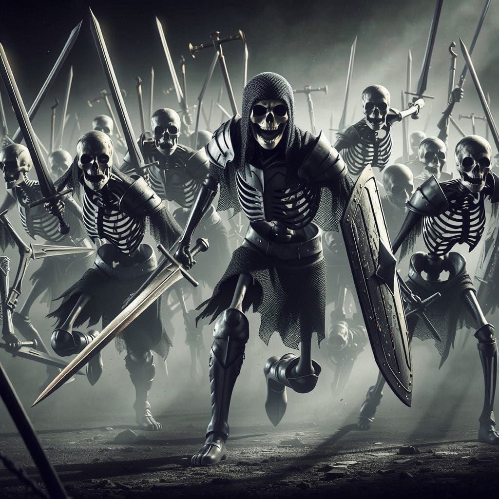 Skeletons Charge Through Darkened Battlefield in Intense Cyb...