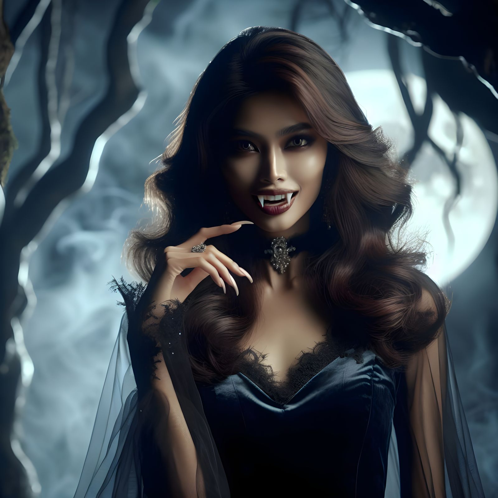 South Asian Vampire in Moonlit Forest