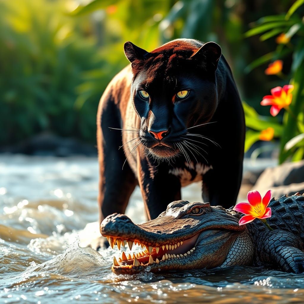 Panther and Crocodile in Harmony