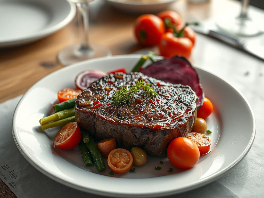 Hyper-Realistic Steak and Vegetables in Digital Painting Sty...