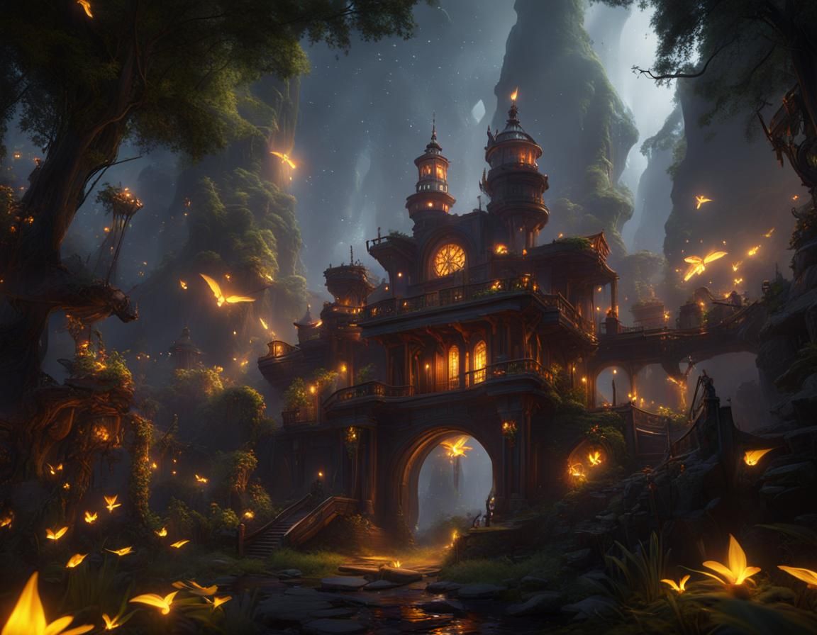 Fantastical Firefly in Detailed Matte Painting Style