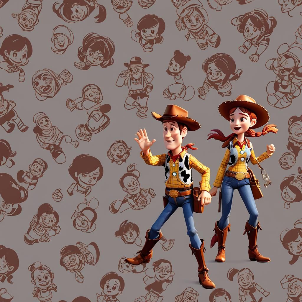 Jessie and Woody in 3D Anime Art Style