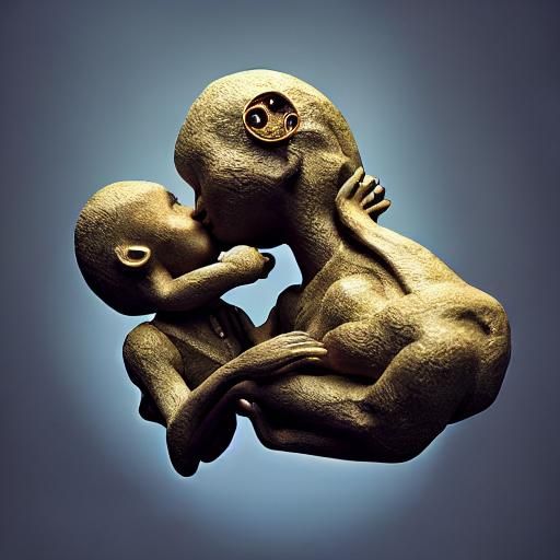 Surreal Sun and Moon Embrace Sculpture