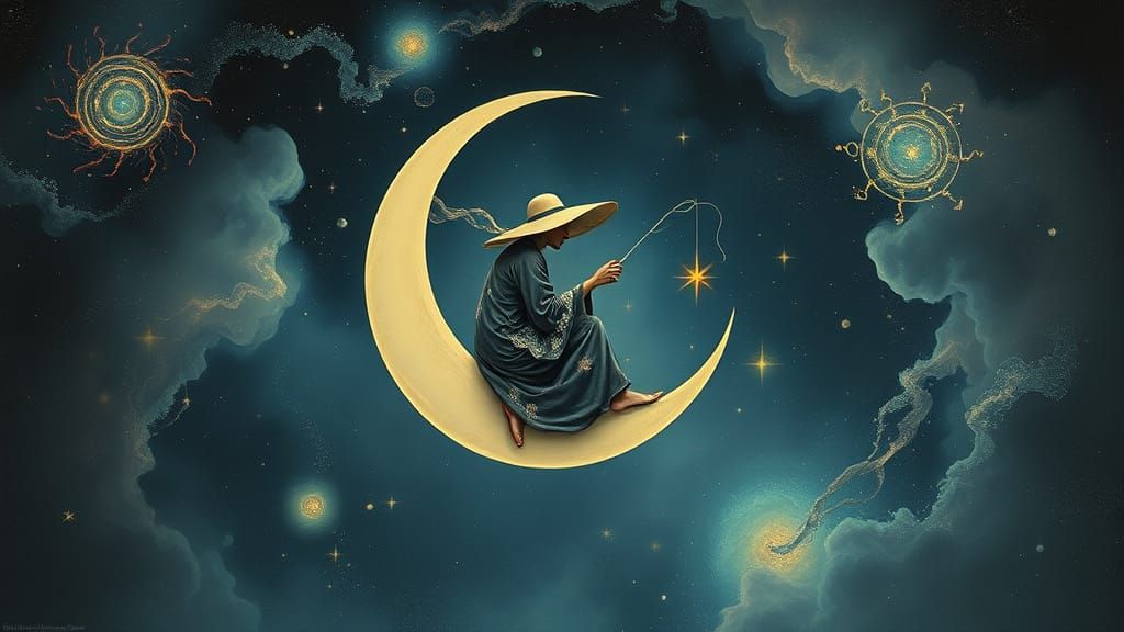 Cosmic Fisherman on the Moon: Surreal Galaxy Art