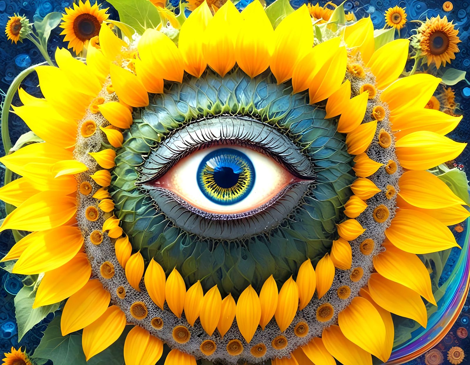 Surreal Sunflower with Piercing Gaze
