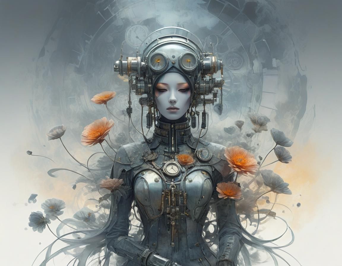 Ethereal Floral Abstract in Soft Gray: A Cel-Shaded Masterpi...