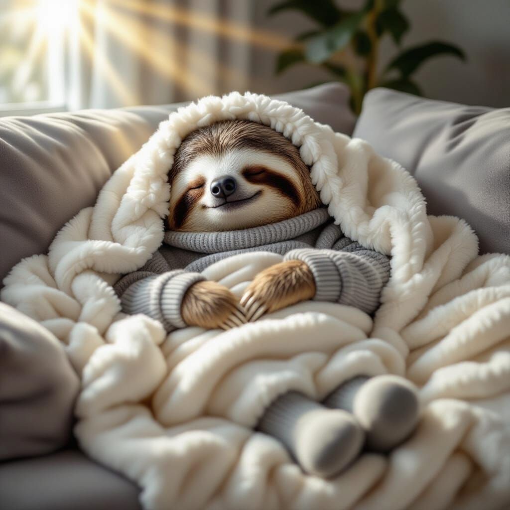 Sloth Napping in Sunshine, Dreamy Digital Art
