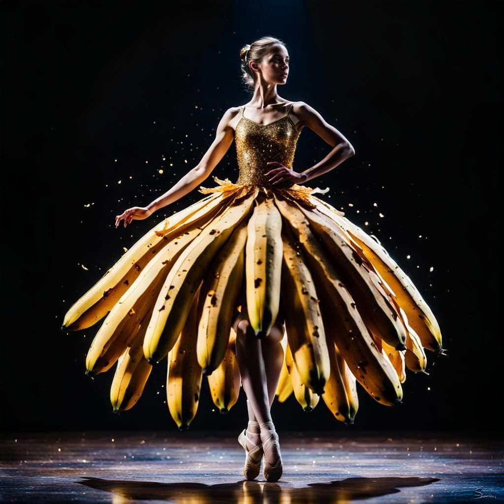 Banana Peel Ballerina Silhouette on Dark Stage