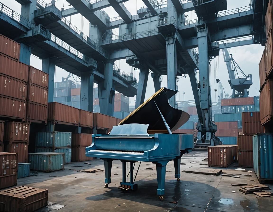 Grand Piano in Cargo Hold: Brutalist Style