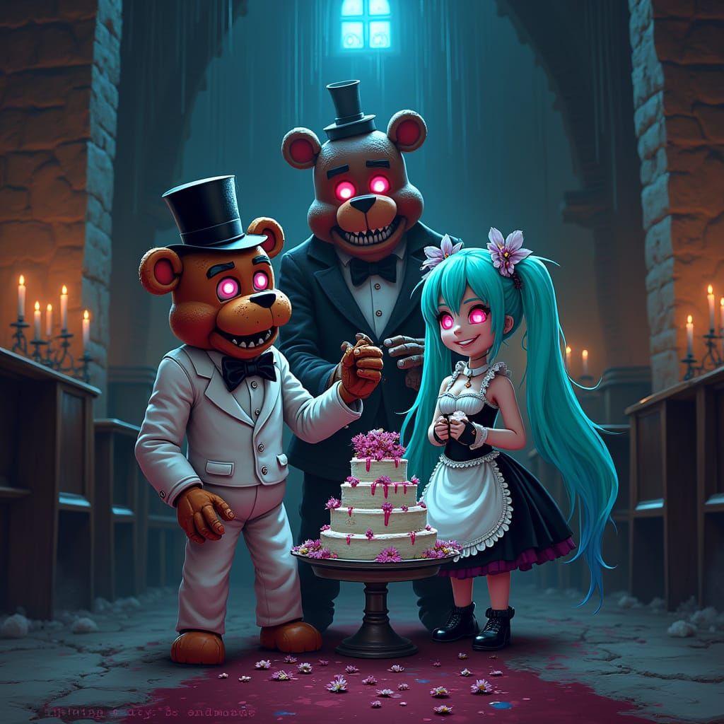 Freddy Fazbear's Haunting Wedding in Neon Dreams