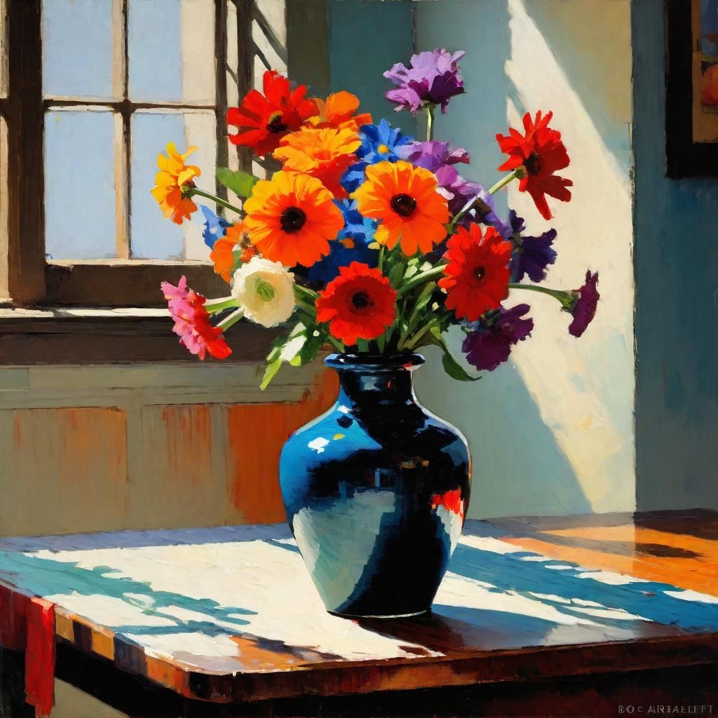 Vibrant Flower Vase Still Life Acrylic Painting