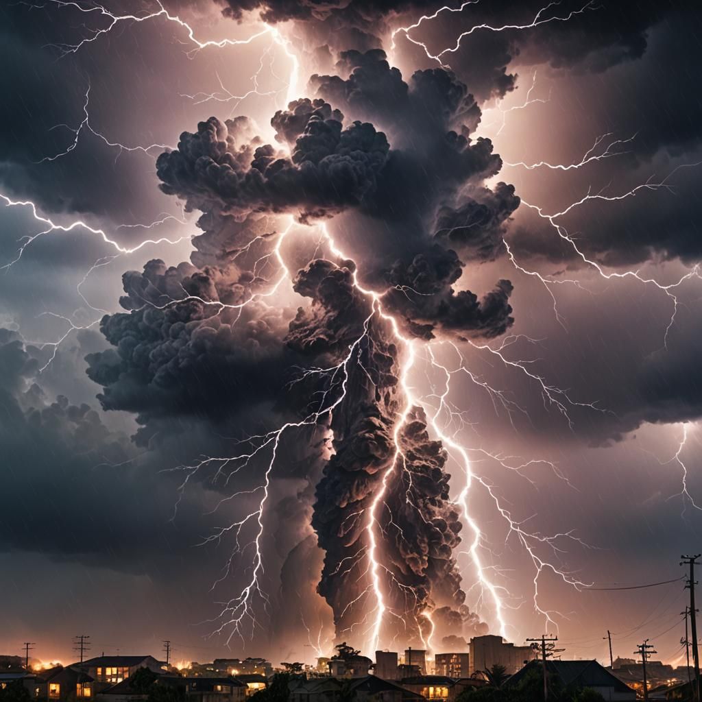 Electric Lightning Storm with Figure in Front