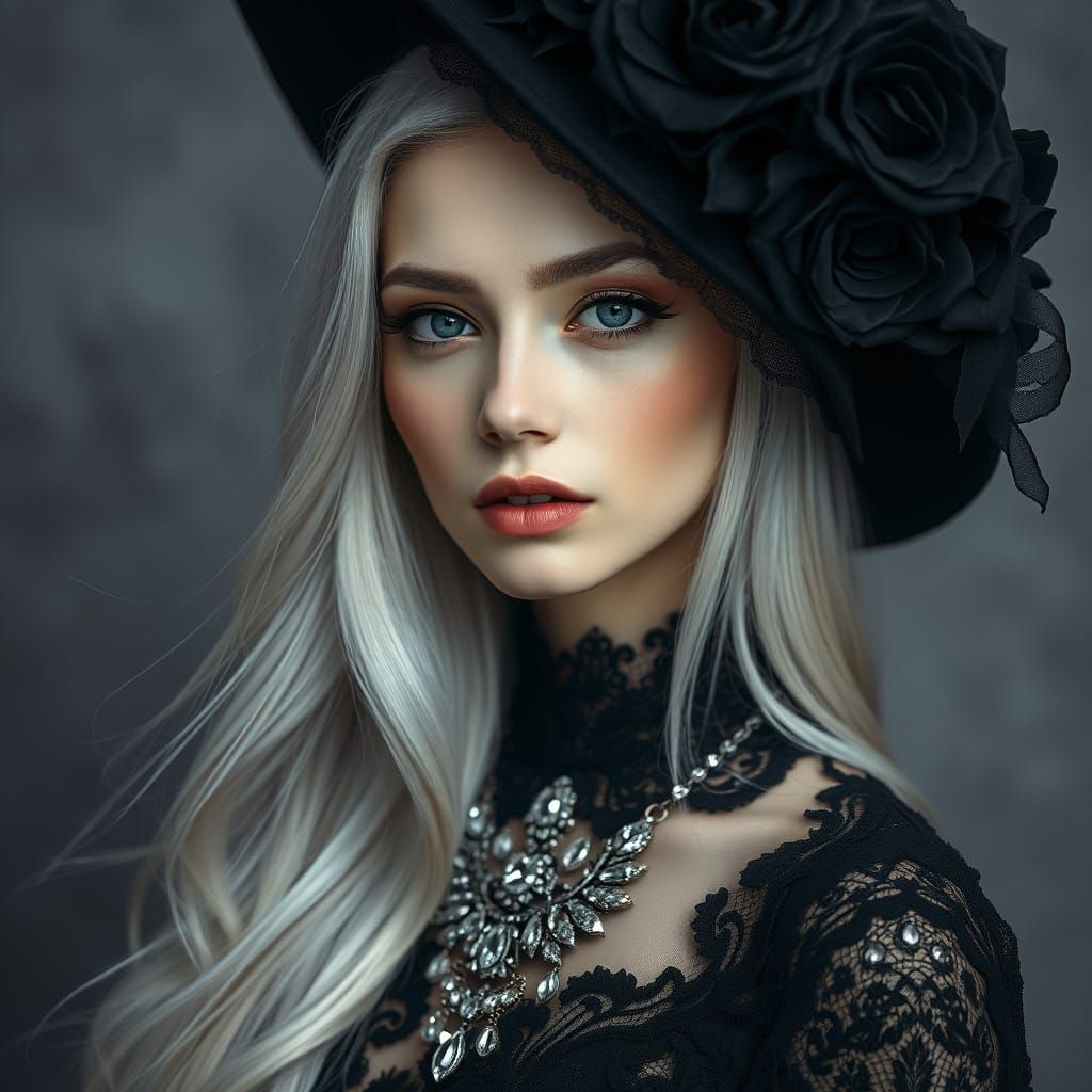 Elegant Woman in Black with Roses: Fine Art Portrait