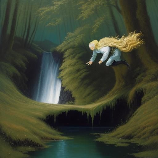 16th Century Girl Falling: Oil Painting